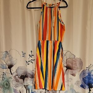 Pink Yellow Halter Mini Sundress